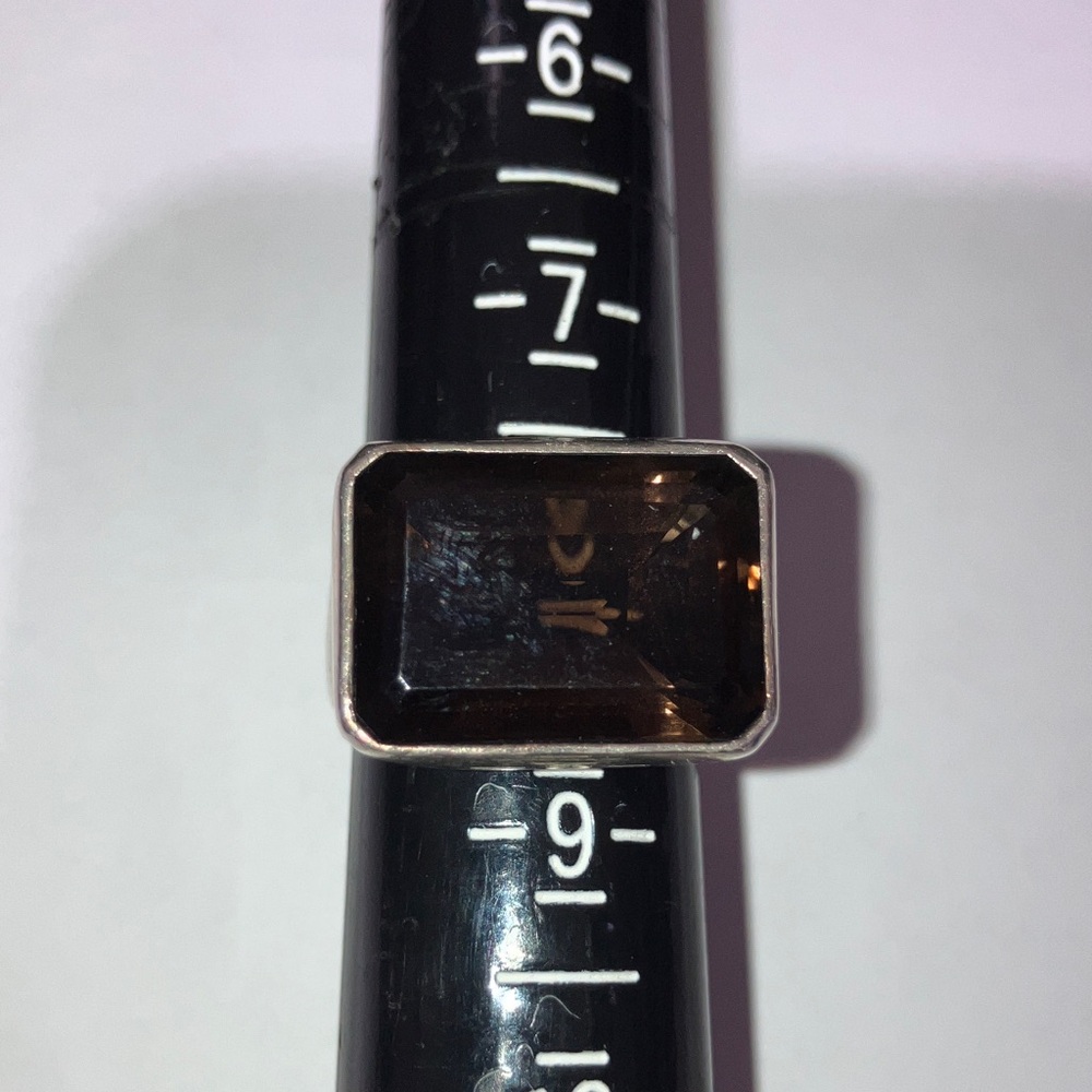 Rectangular Sterling Silver Ganz Ring With Smoky … - image 2